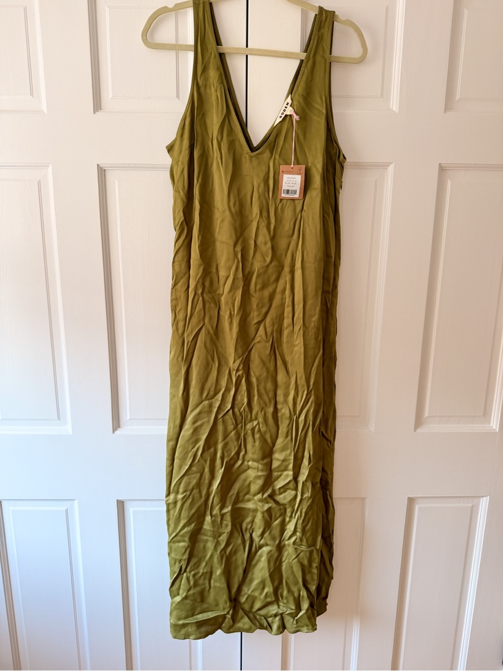 Boden Silk Olive Green V-Neck Slip Dress